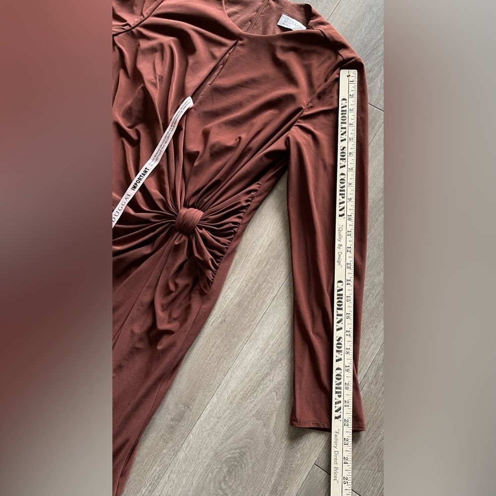 leena for Mac Duggal Keyhole Draped Gown Chocolate Brown Elegant Gown Women’s 10 - Picture 13 of 16